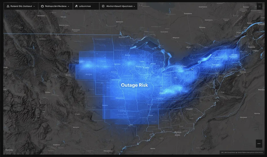 County-level outage risk heatmap across the US